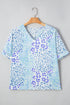 Casual Leopard Print Short Sleeve V Neck Blouse