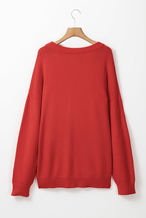 Casual Letter Print Graphic Pullover Knit Sweater