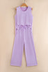 Casual Mineral Wash Drawstring Wide Leg Pant Set