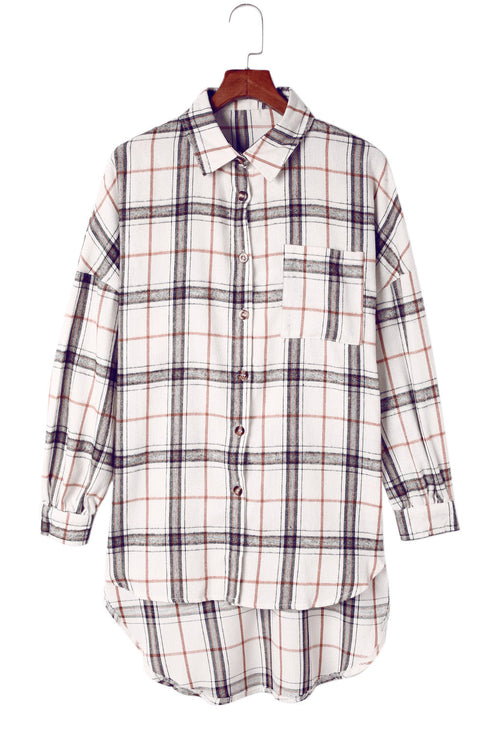 Casual Oversized Split Hem Detail Plaid Shacket