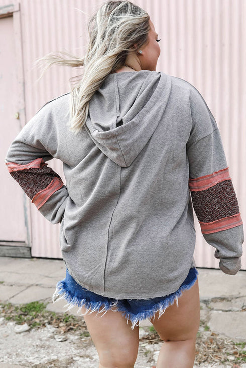 Casual Patchwork Detail Long Sleeve Pullover Hoodie