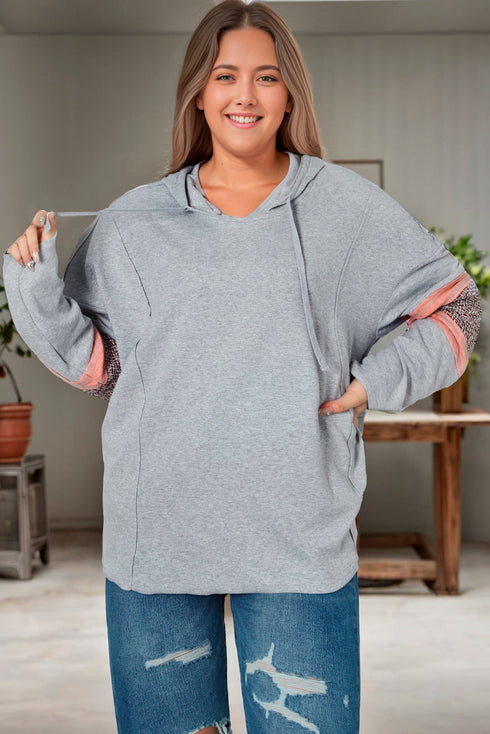 Casual Patchwork Detail Long Sleeve Pullover Hoodie