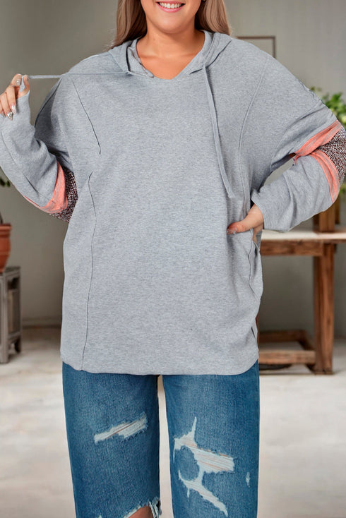 Casual Patchwork Detail Long Sleeve Pullover Hoodie