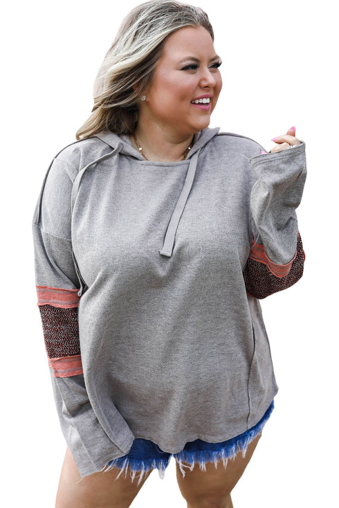 Casual Patchwork Detail Long Sleeve Pullover Hoodie