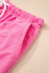 Casual Patchwork Drawstring V Neck Drop Shoulder Short Sets