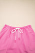 Casual Patchwork Drawstring V Neck Drop Shoulder Short Sets