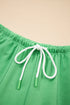 Casual Patchwork Drawstring V Neck Drop Shoulder Short Sets