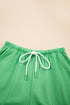 Casual Patchwork Drawstring V Neck Drop Shoulder Short Sets