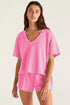 Casual Patchwork Drawstring V Neck Drop Shoulder Short Sets