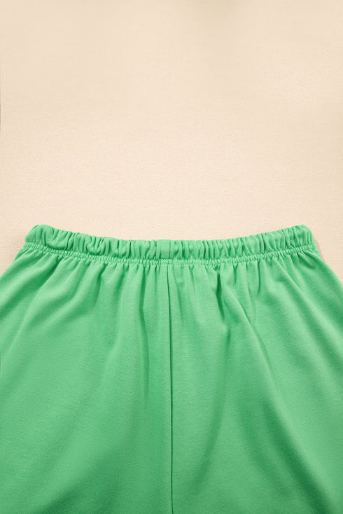 Casual Patchwork Drawstring V Neck Drop Shoulder Short Sets