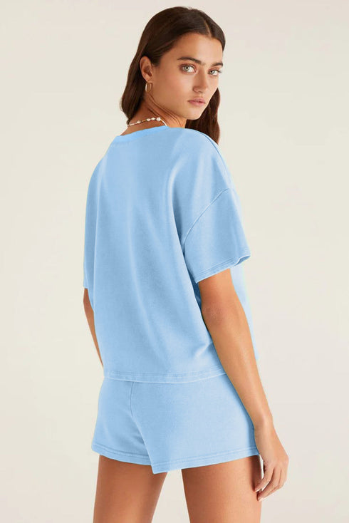 Casual Patchwork Drawstring V Neck Drop Shoulder Short Sets