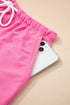 Casual Patchwork Drawstring V Neck Drop Shoulder Short Sets
