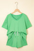 Casual Patchwork Drawstring V Neck Drop Shoulder Short Sets