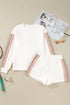 Casual Patchwork Drop Shoulder Pullover Short Sets
