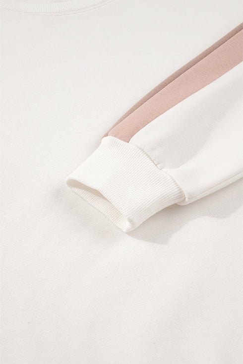 Casual Patchwork Drop Shoulder Pullover Short Sets