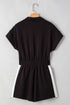 Casual Patchwork Trim Collar Zip Front Romper