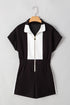 Casual Patchwork Trim Collar Zip Front Romper