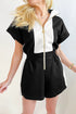 Casual Patchwork Trim Collar Zip Front Romper