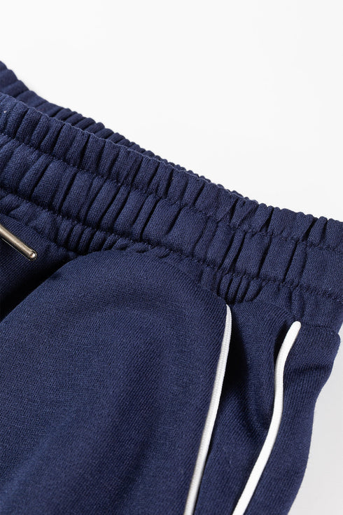 Casual Piping Zipped Pullover Wide Leg Pant Set