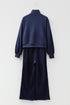 Casual Piping Zipped Pullover Wide Leg Pant Set