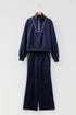 Casual Piping Zipped Pullover Wide Leg Pant Set
