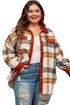 Casual Plaid Print Buttoned Collared Plus Size Outerwear