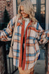 Casual Plaid Print Buttoned Collared Plus Size Outerwear
