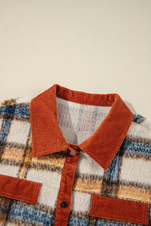 Casual Plaid Print Buttoned Collared Plus Size Outerwear