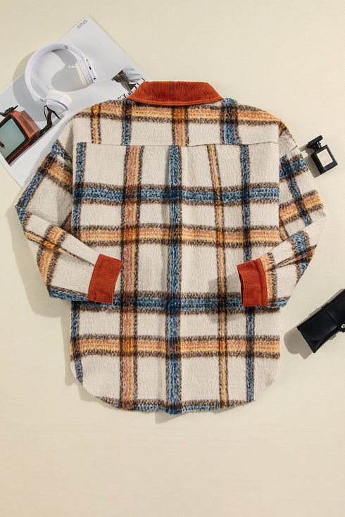 Casual Plaid Print Buttoned Collared Plus Size Outerwear