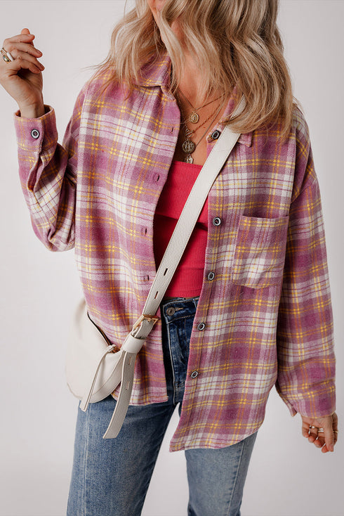 Casual Plaid Print Chest Pocket Long Sleeve Shacket