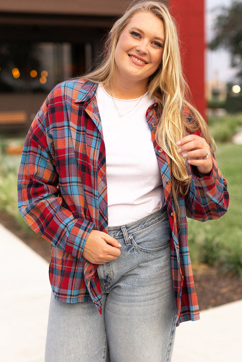 Casual Plaid Print Cotton Button Up Shirt