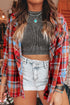 Casual Plaid Print Cotton Button Up Shirt