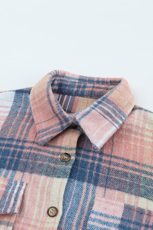 Casual Plaid Print Flap Pocket Button Down Shacket