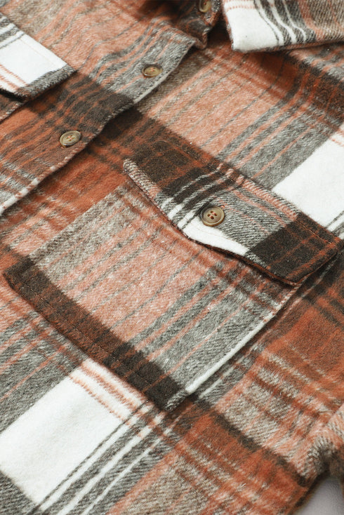 Casual Plaid Print Flap Pocket Button Down Shacket