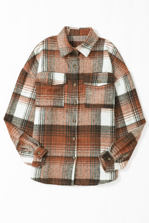 Casual Plaid Print Flap Pocket Button Down Shacket