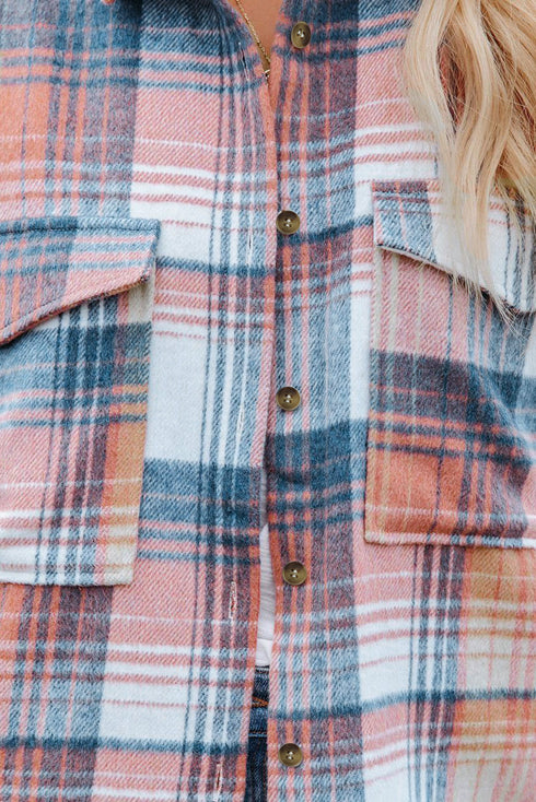 Casual Plaid Print Flap Pocket Button Down Shacket