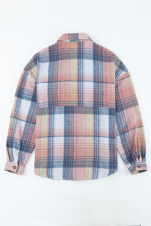 Casual Plaid Print Flap Pocket Button Down Shacket