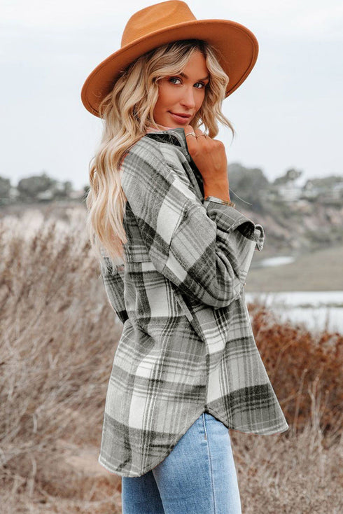 Casual Plaid Print Flap Pocket Button Down Shacket