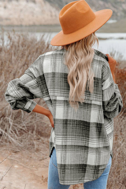Casual Plaid Print Flap Pocket Button Down Shacket