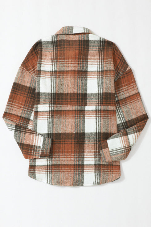 Casual Plaid Print Flap Pocket Button Down Shacket