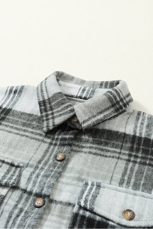 Casual Plaid Print Flap Pocket Button Down Shacket
