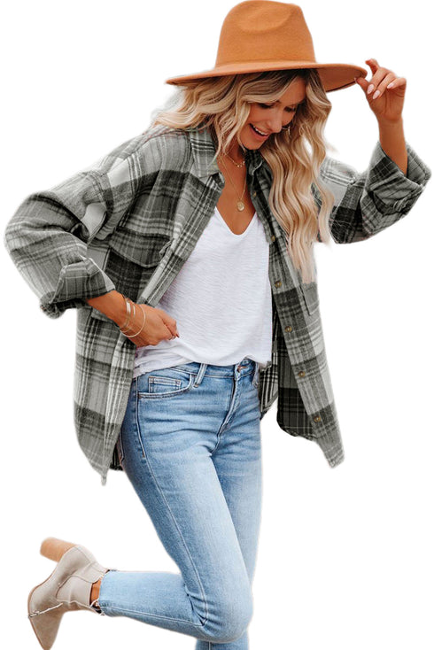 Casual Plaid Print Flap Pocket Button Down Shacket