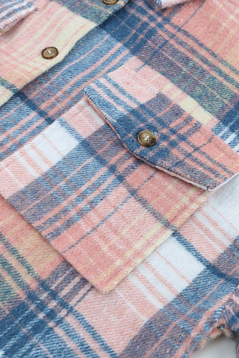 Casual Plaid Print Flap Pocket Button Down Shacket