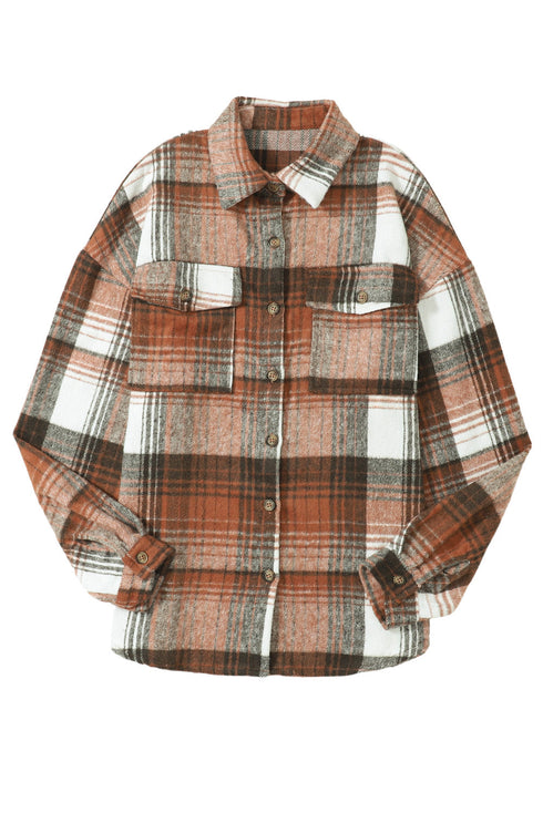 Casual Plaid Print Flap Pocket Button Down Shacket