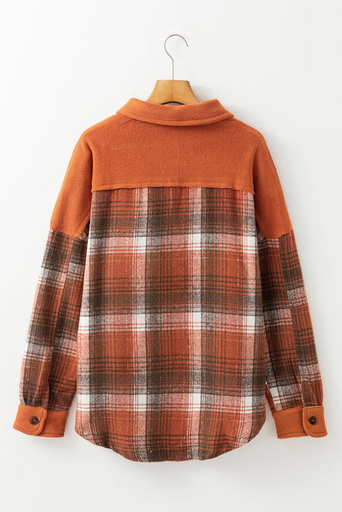 Casual Print Buttoned Flap Pocket Plaid Shacket