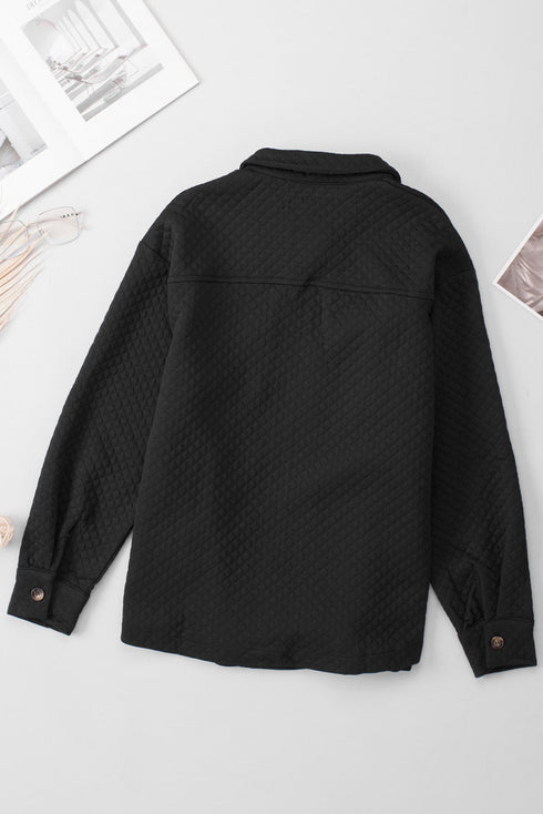 Casual Quilted Solid Button Front Flap Pocket Jacket