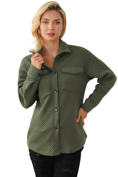 Casual Quilted Solid Button Front Flap Pocket Jacket