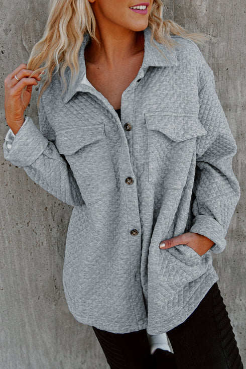 Casual Quilted Solid Button Front Flap Pocket Jacket