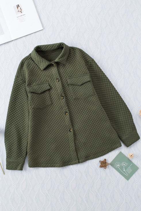 Casual Quilted Solid Button Front Flap Pocket Jacket