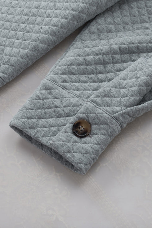 Casual Quilted Solid Button Front Flap Pocket Jacket